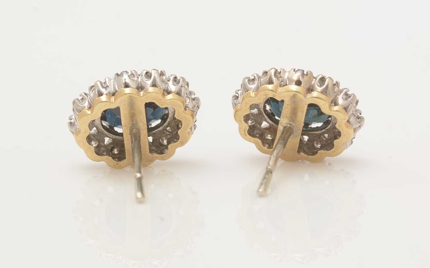 A pair of sapphire and diamond cluster earrings, - Image 2 of 3