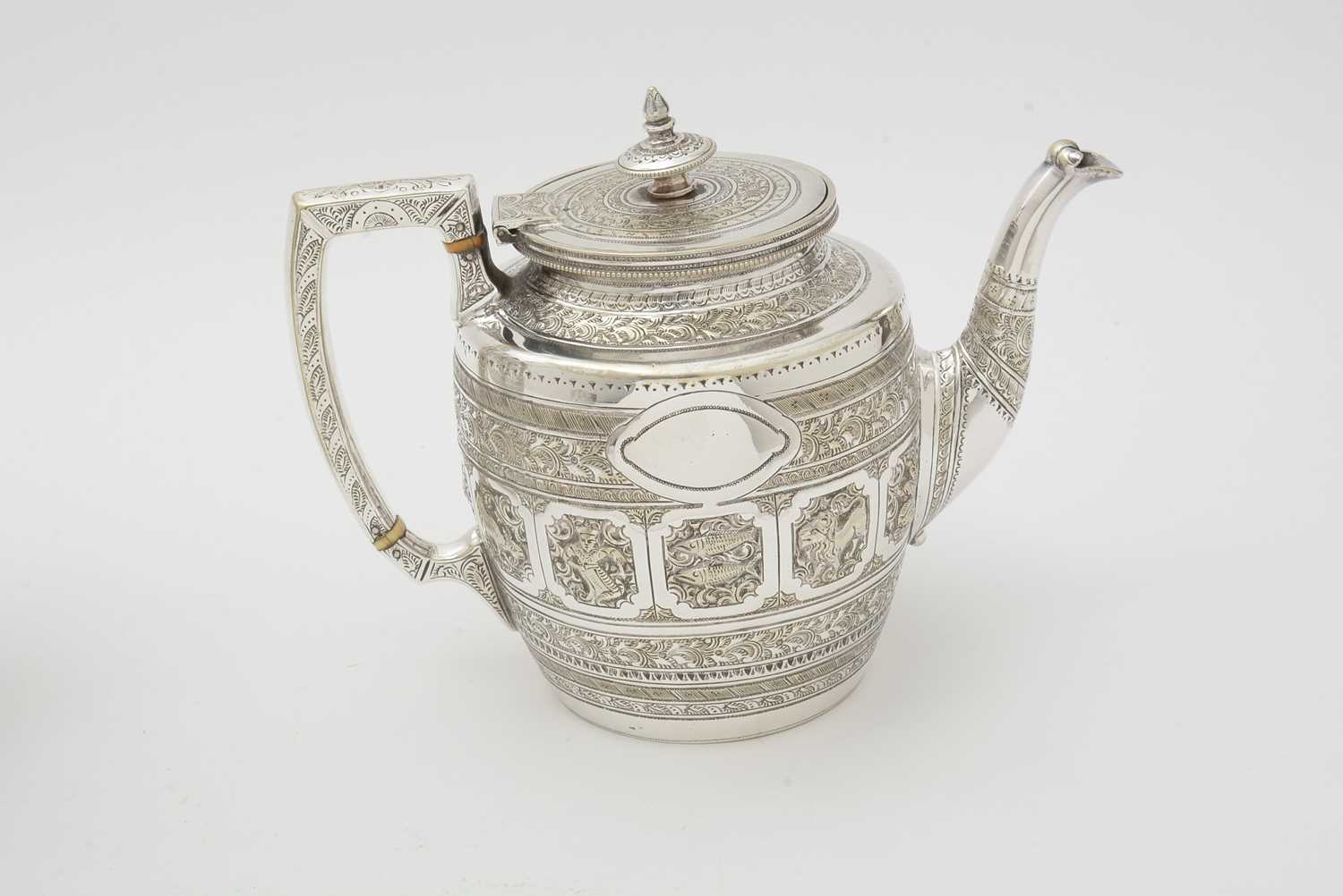 A late Victorian four piece plated tea service, by Kerr & Phillips - Image 12 of 15