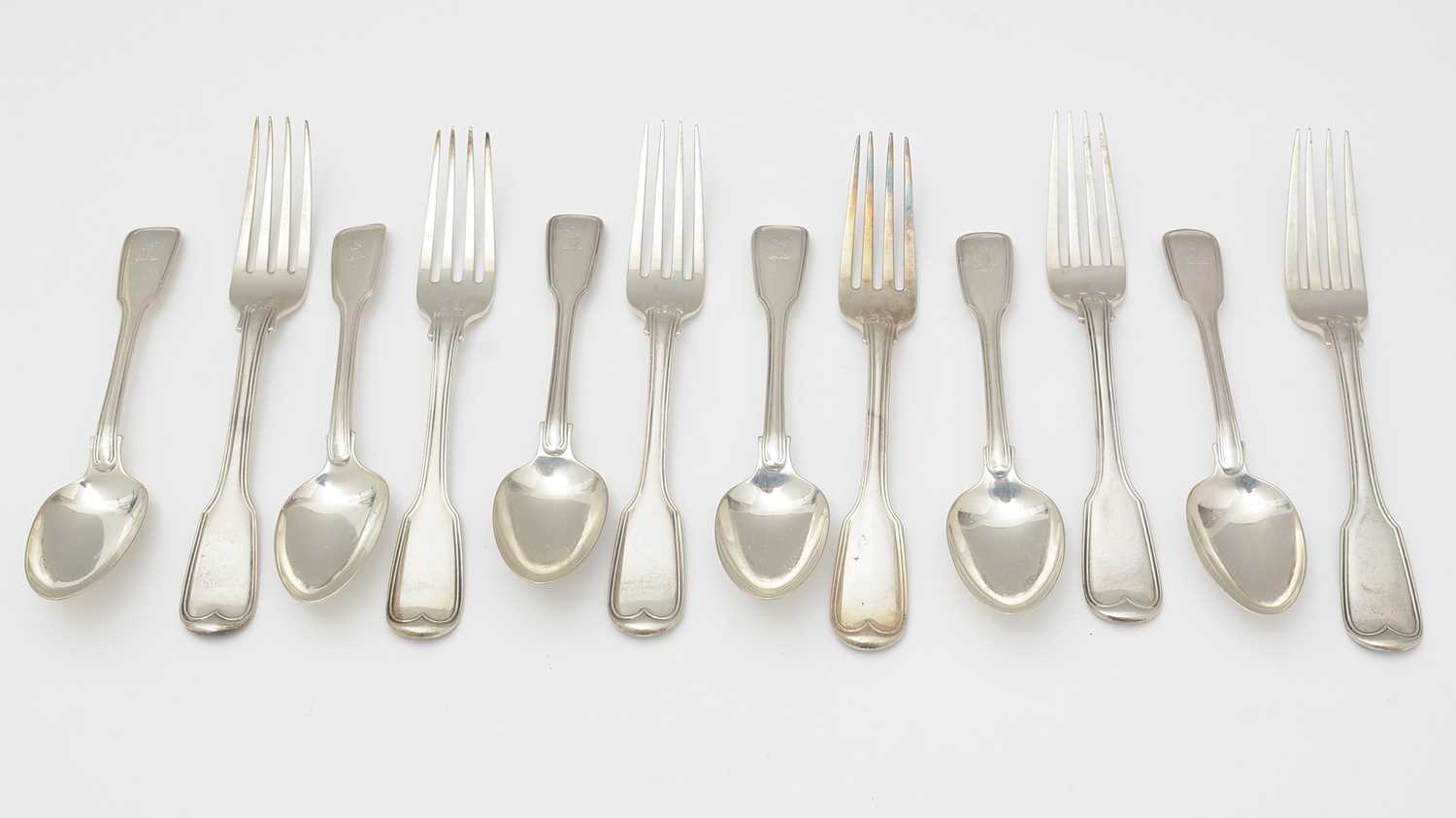 A composite suite of Victorian silver forks and spoons, - Image 2 of 7