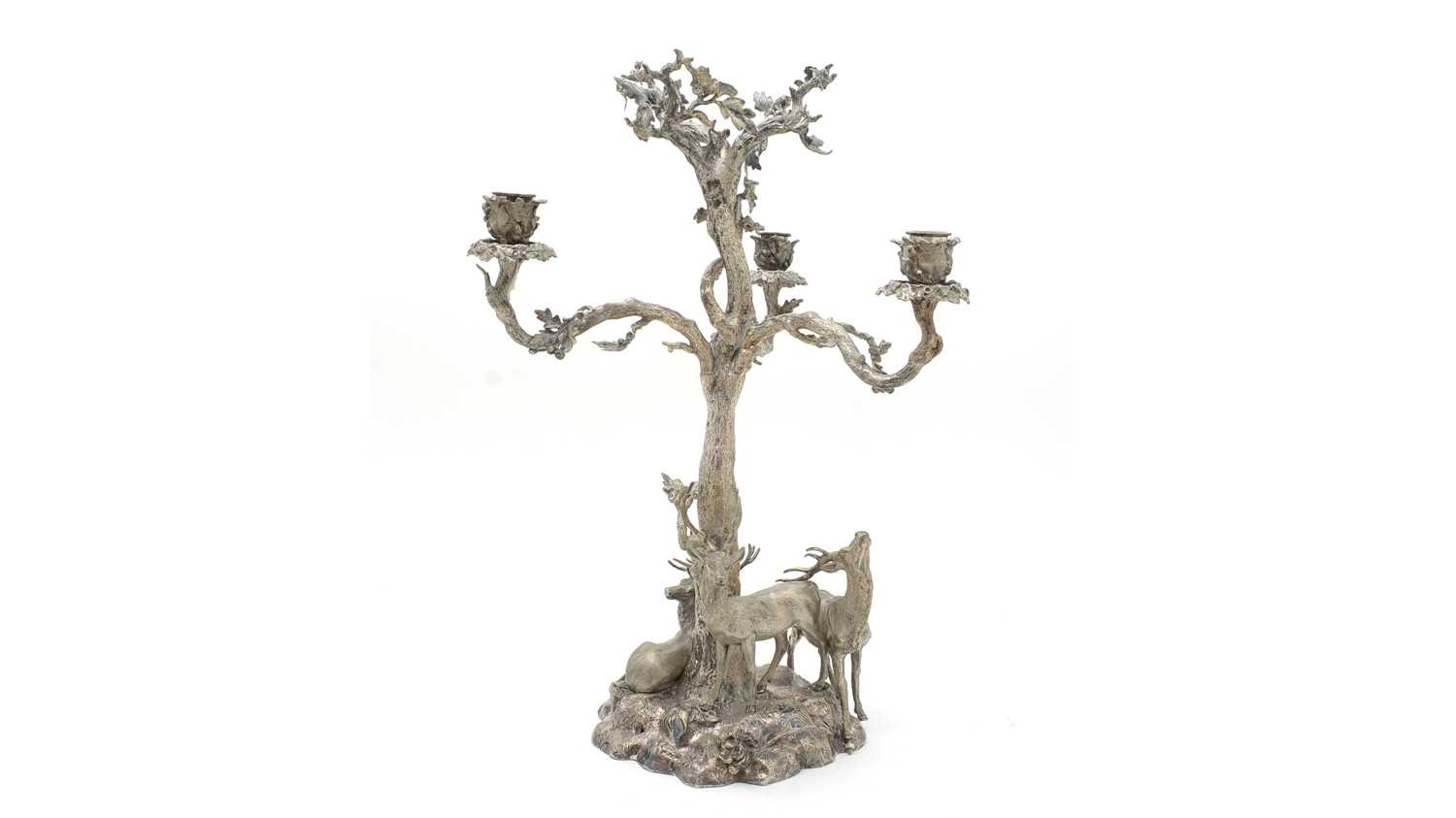 A Victorian plated three-branch candelabrum, by Elkington & Co,