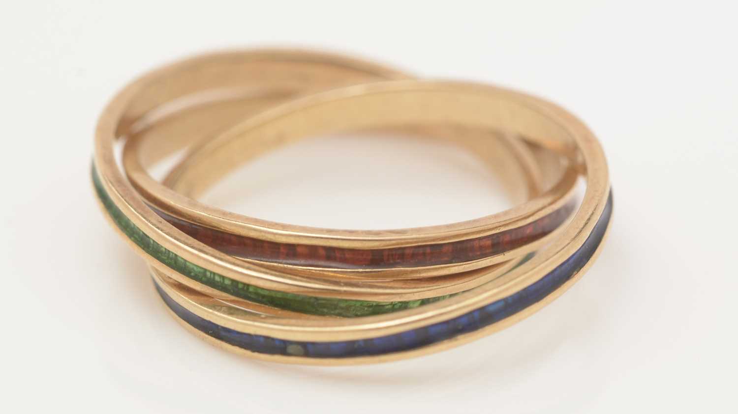 An 18ct yellow gold and red, green and blue enamel ring, - Image 2 of 2