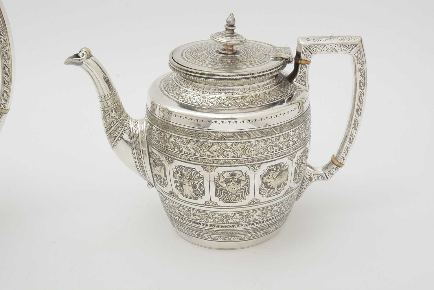 A late Victorian four piece plated tea service, by Kerr & Phillips - Image 14 of 15