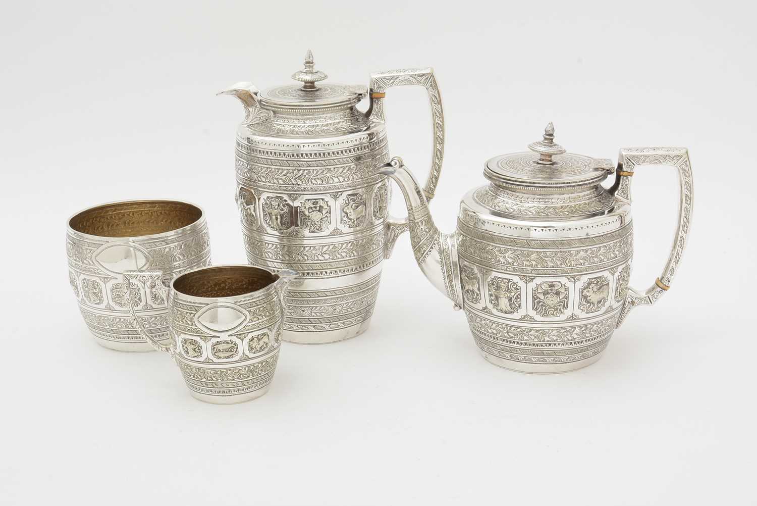 A late Victorian four piece plated tea service, by Kerr & Phillips - Image 3 of 15