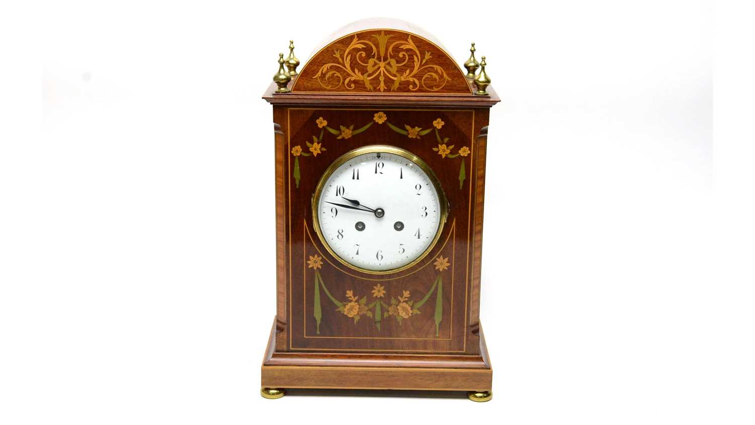 Marti Et Cie: an early 20th Century inlaid mahogany mantel clock.