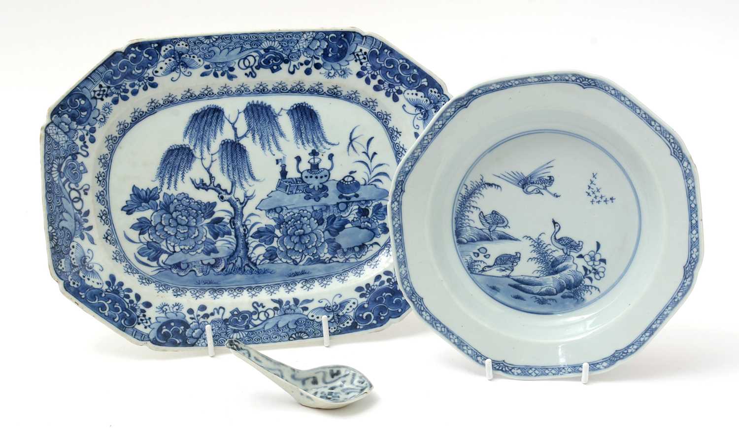 Chinese export meat plate, soup plate and a spoon