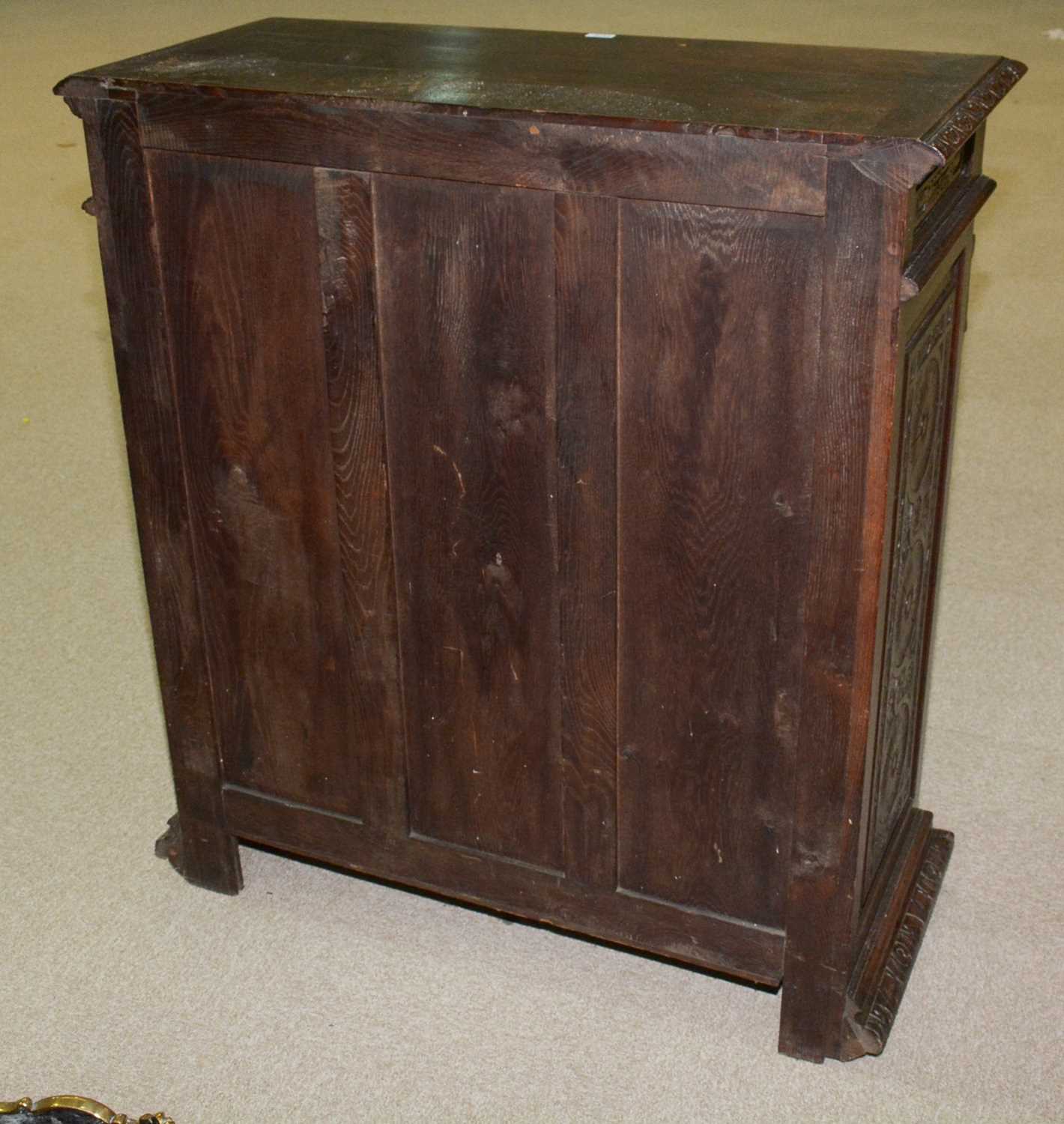 A richly carved Victorian oak side/pier cabinet with a sporting theme. - Image 4 of 37