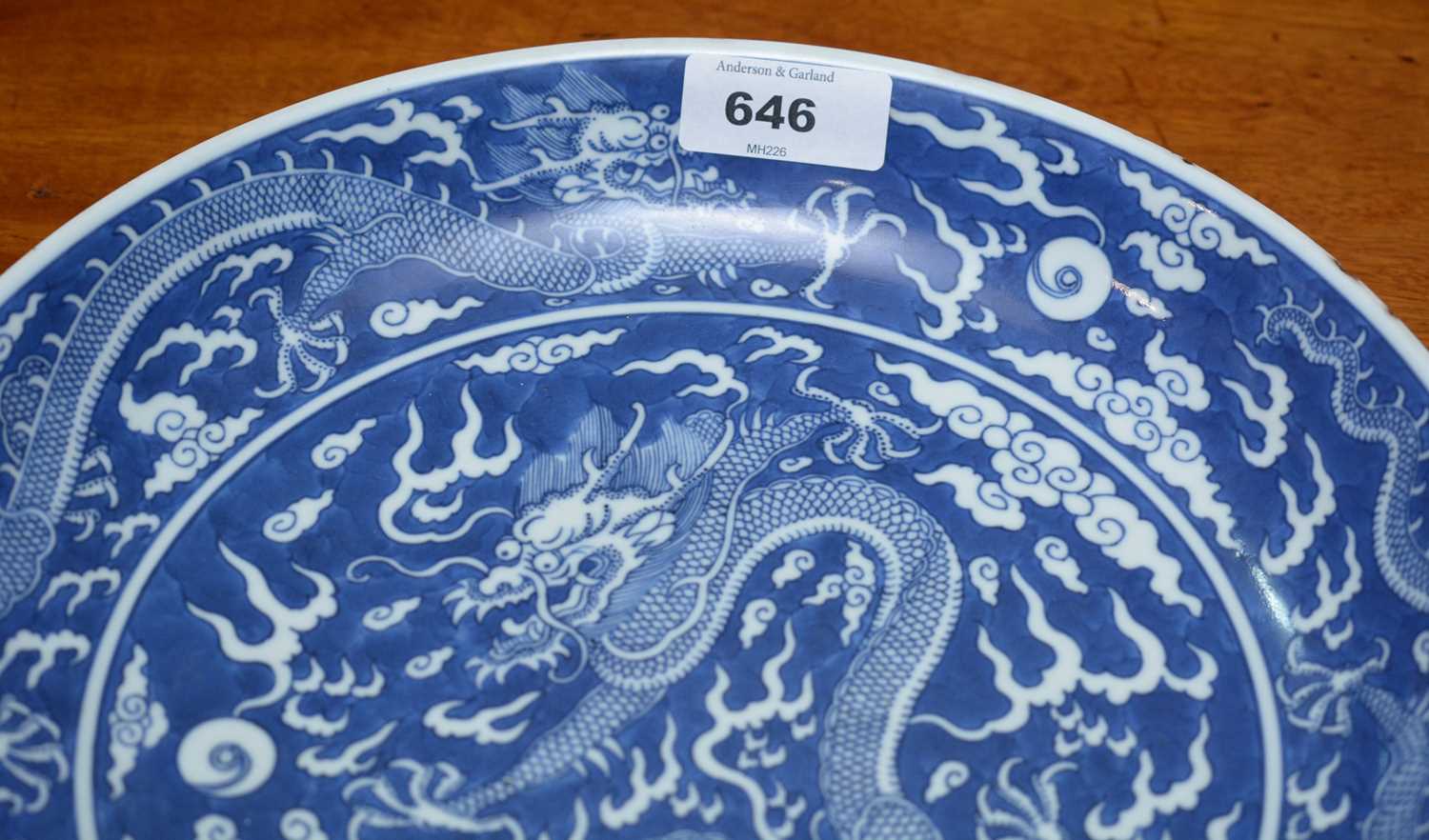 Chinese blue and white dragon dish - Image 17 of 26