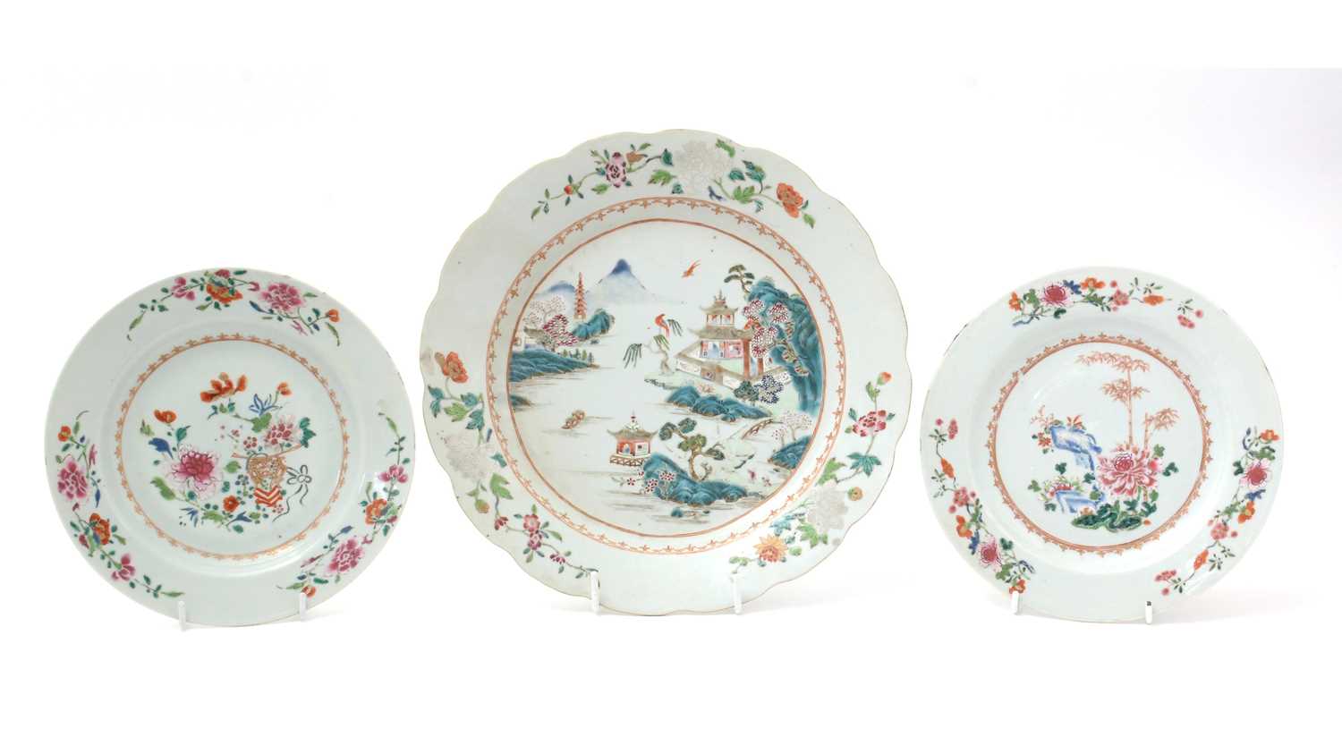 Famille Rose charger and two plates