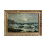 John Falconar Slater - Waves and Rocks in Moonlight | oil