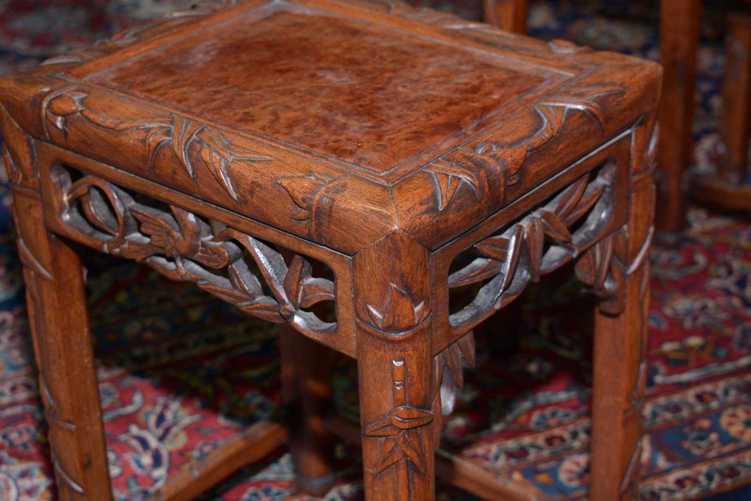 A nest of three Chinese carved huanghuali occasional tables - Image 5 of 19