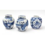 Pair Chinese blue and white ginger jars and another.