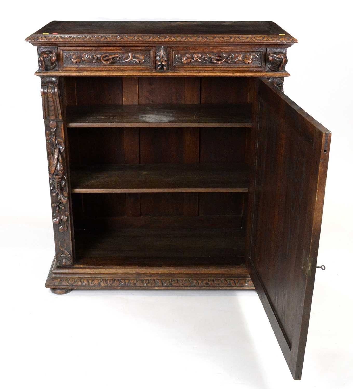 A richly carved Victorian oak side/pier cabinet with a sporting theme. - Image 3 of 37