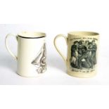 Newcastle Pottery Creamware frog mug, and a Balls Deptford frog mug