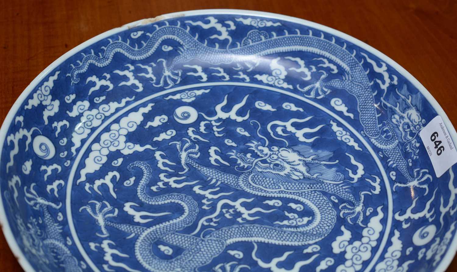 Chinese blue and white dragon dish - Image 25 of 26