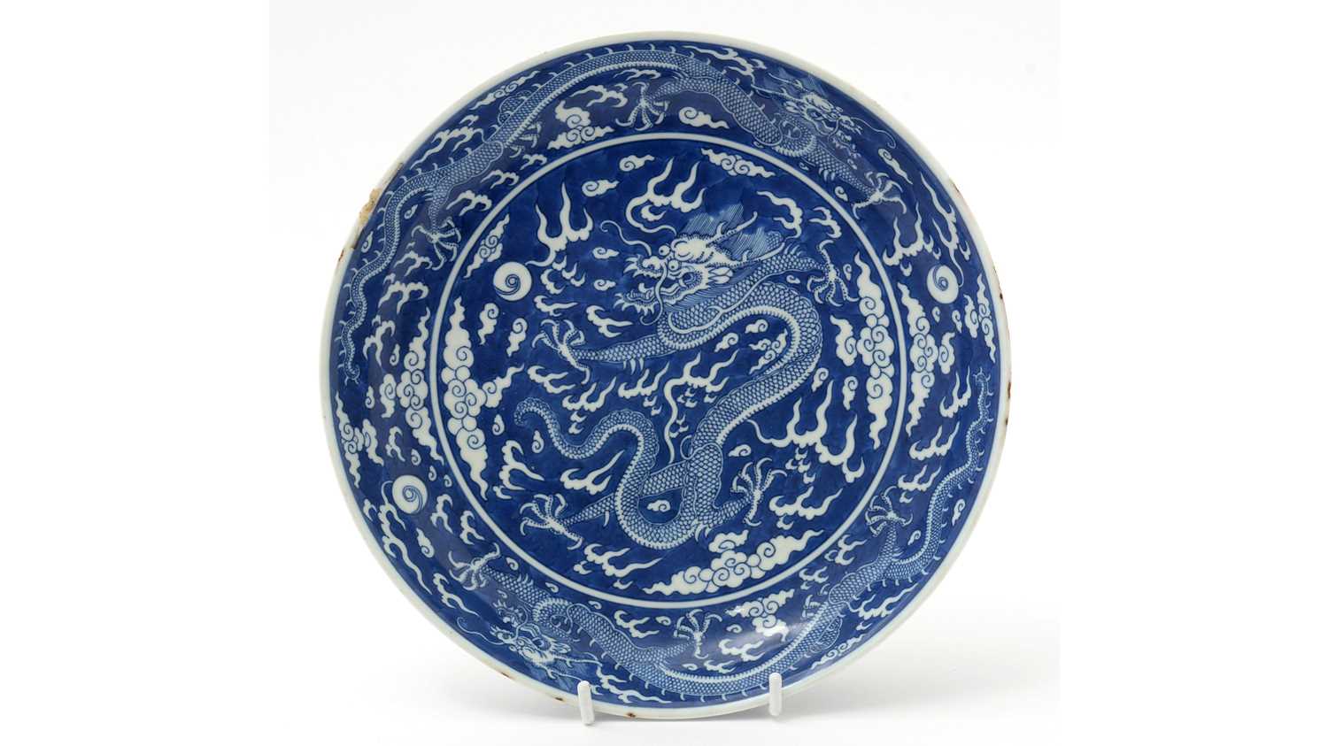 Chinese blue and white dragon dish