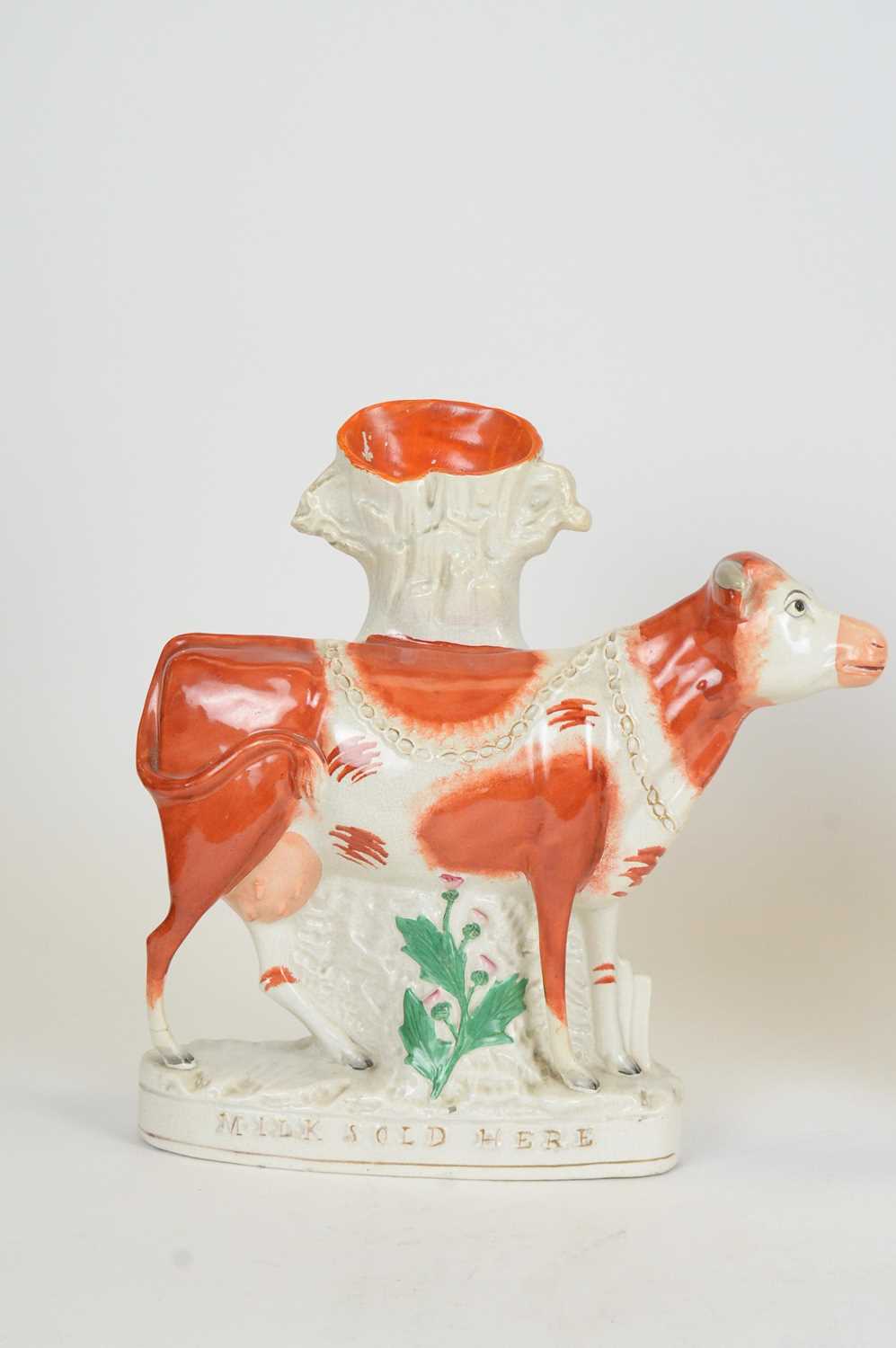 Pair of Staffordshire 'MILK SOLD HERE' cows - Image 2 of 7