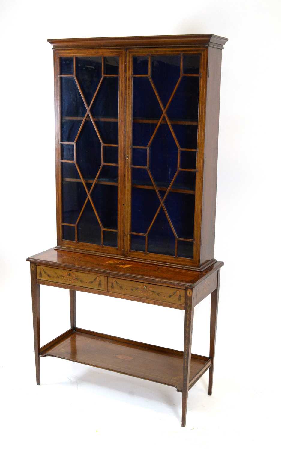 A pair of Sheraton Revival mahogany display cabinets on stand. - Image 3 of 7