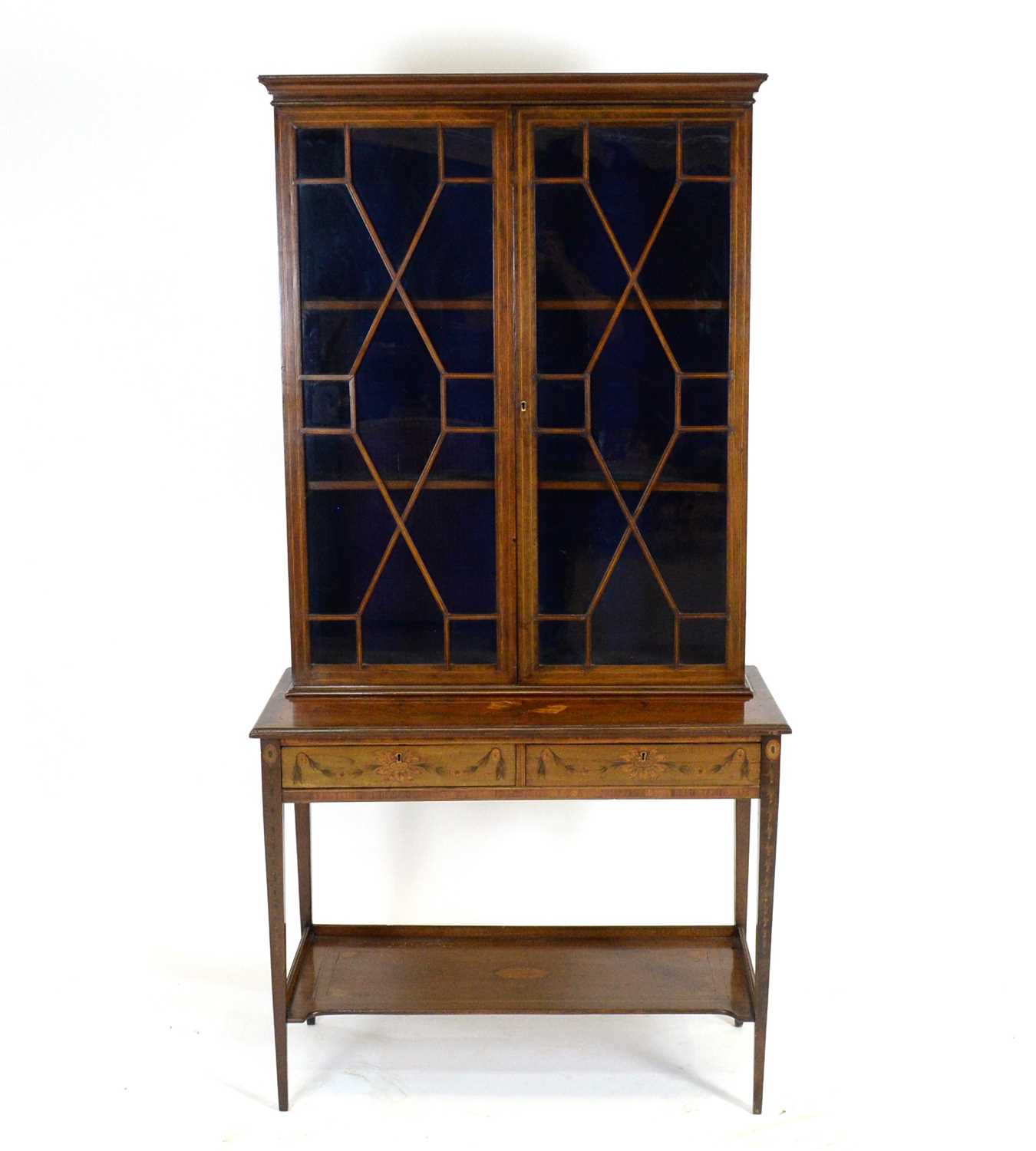 A pair of Sheraton Revival mahogany display cabinets on stand. - Image 2 of 7