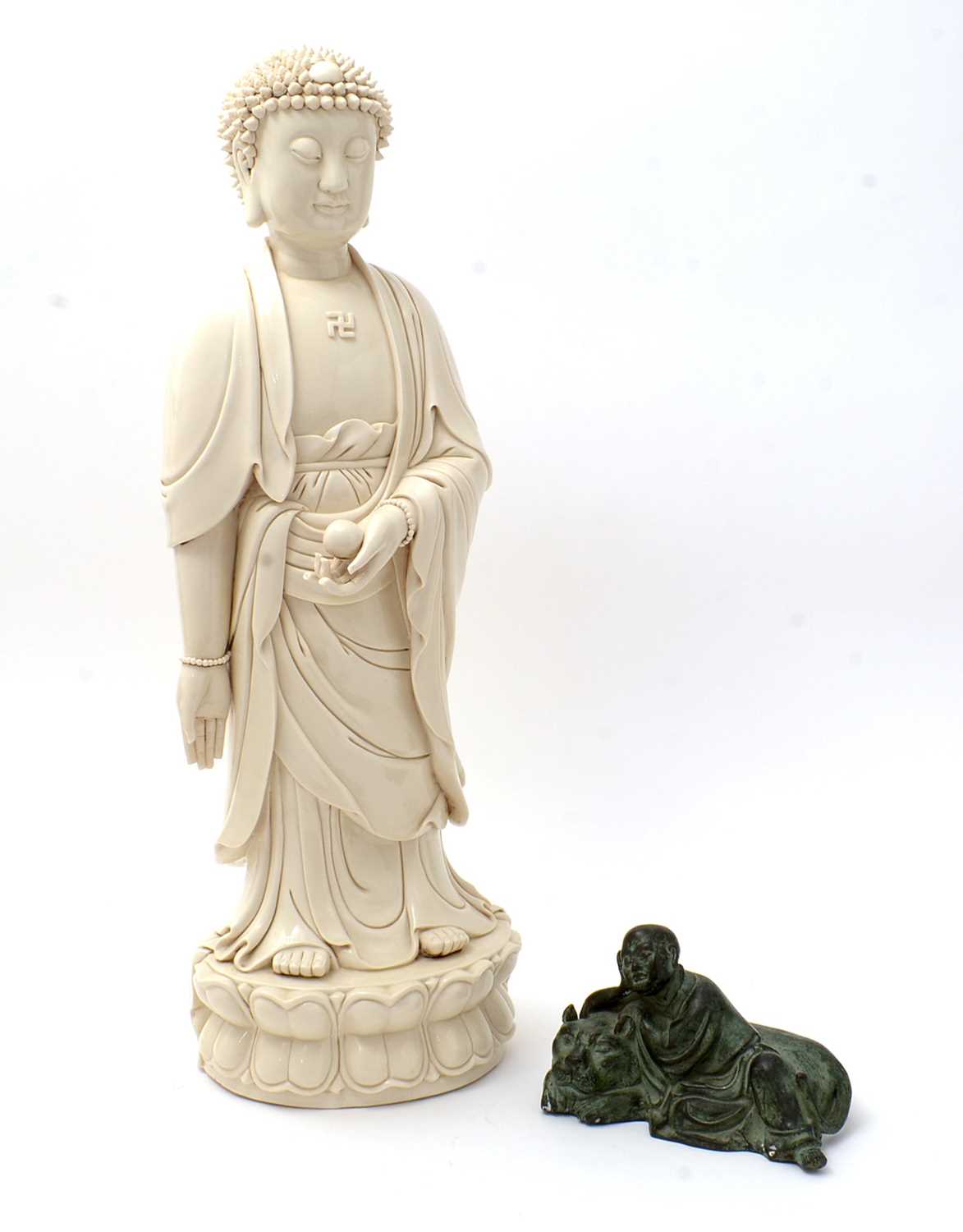 Large blanc de chine style figure Buddha, Bronzed figure and tiger - Image 2 of 23