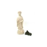 Large blanc de chine style figure Buddha, Bronzed figure and tiger