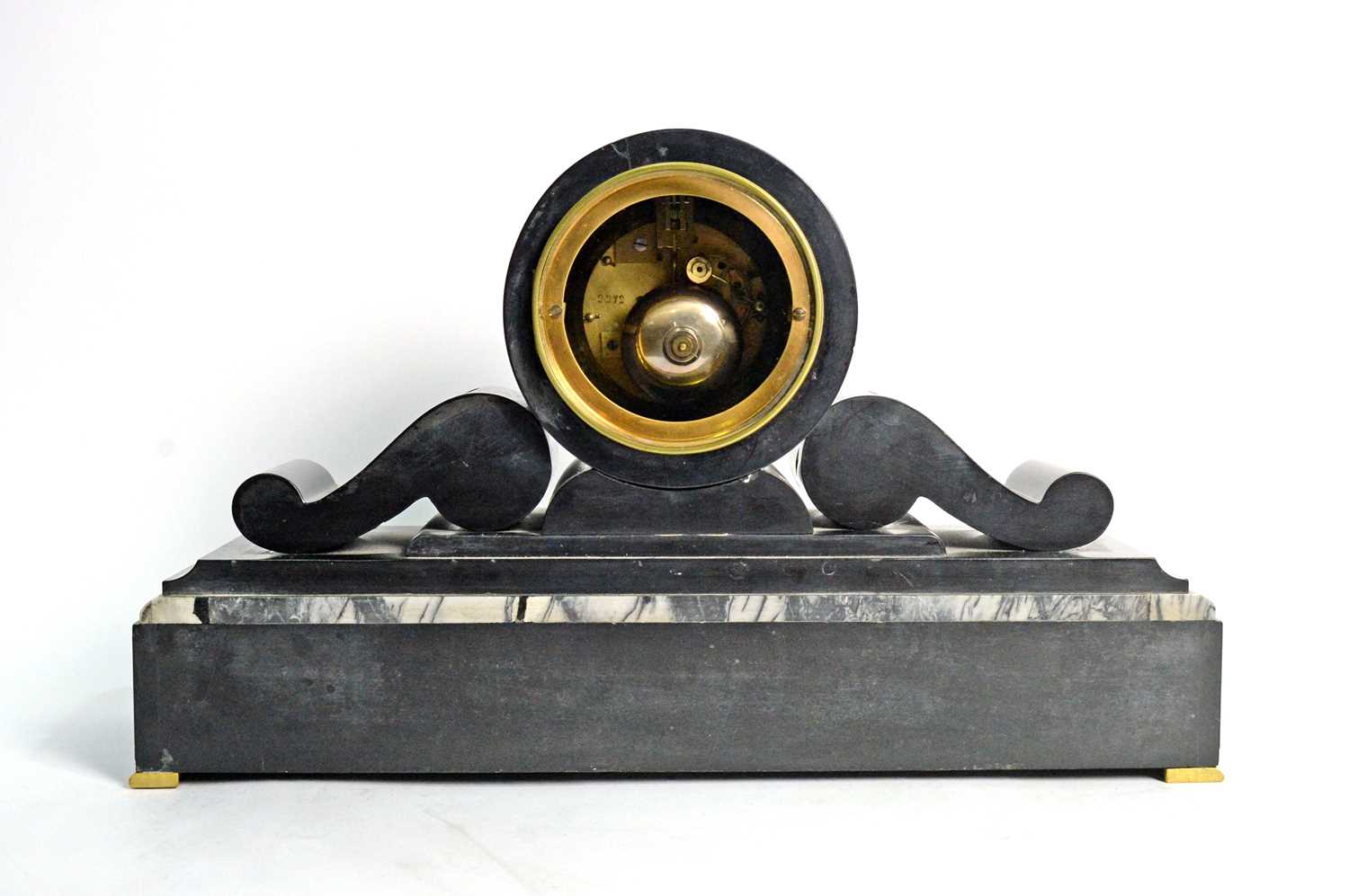 S. Marti & Cie: a 19th C black slate and variegated marble mantel clock. - Image 4 of 6