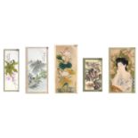 Five 20th Century Chinese unframed watercolours.