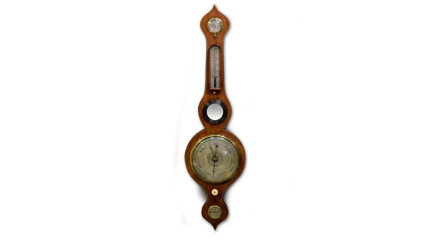 F.H. Tritschler, Carlisle: a mid 19th C mahogany and line inlaid wheel barometer.