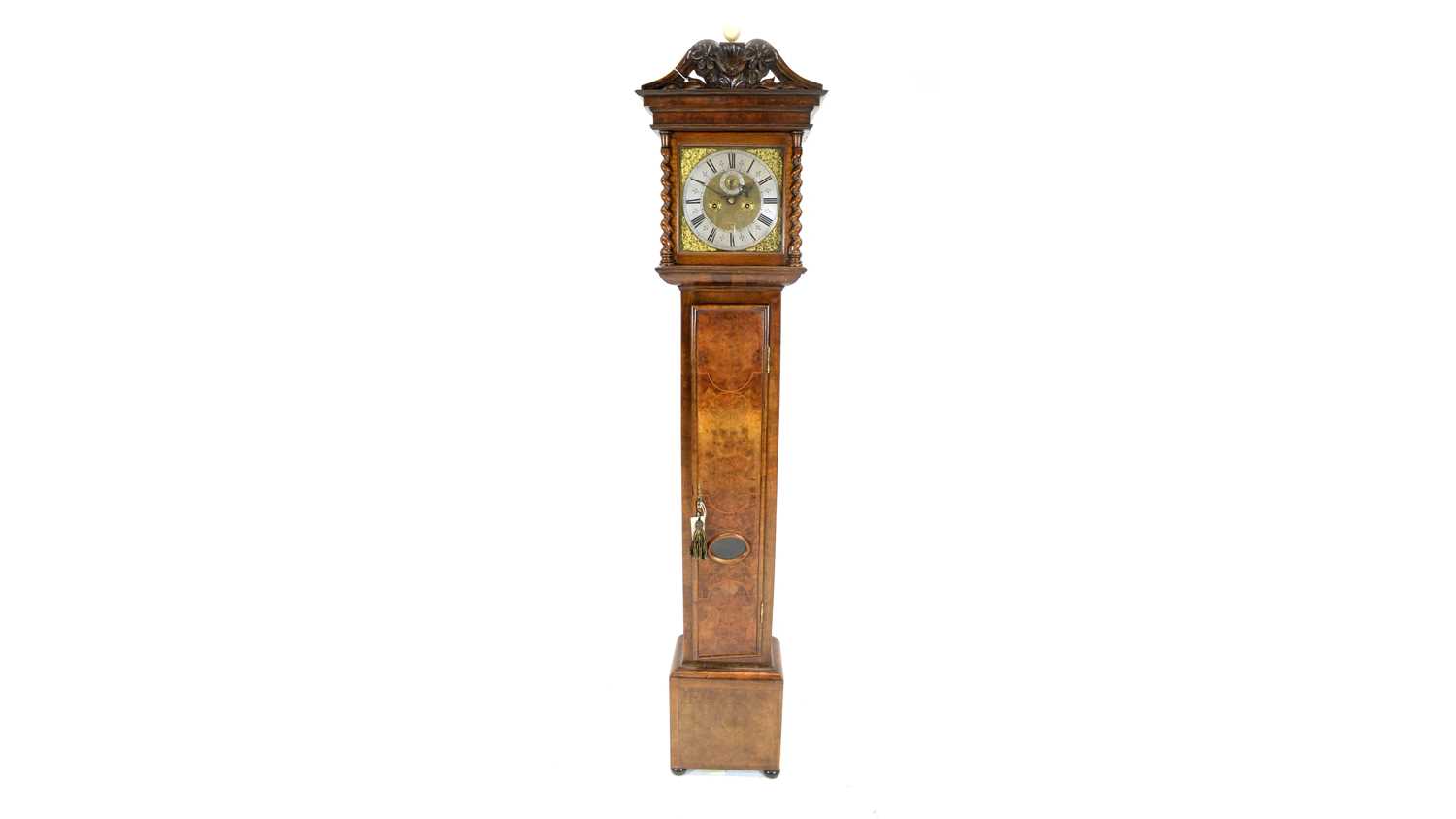 Edward Stanton, London: a burr walnut and walnut longcase clock.