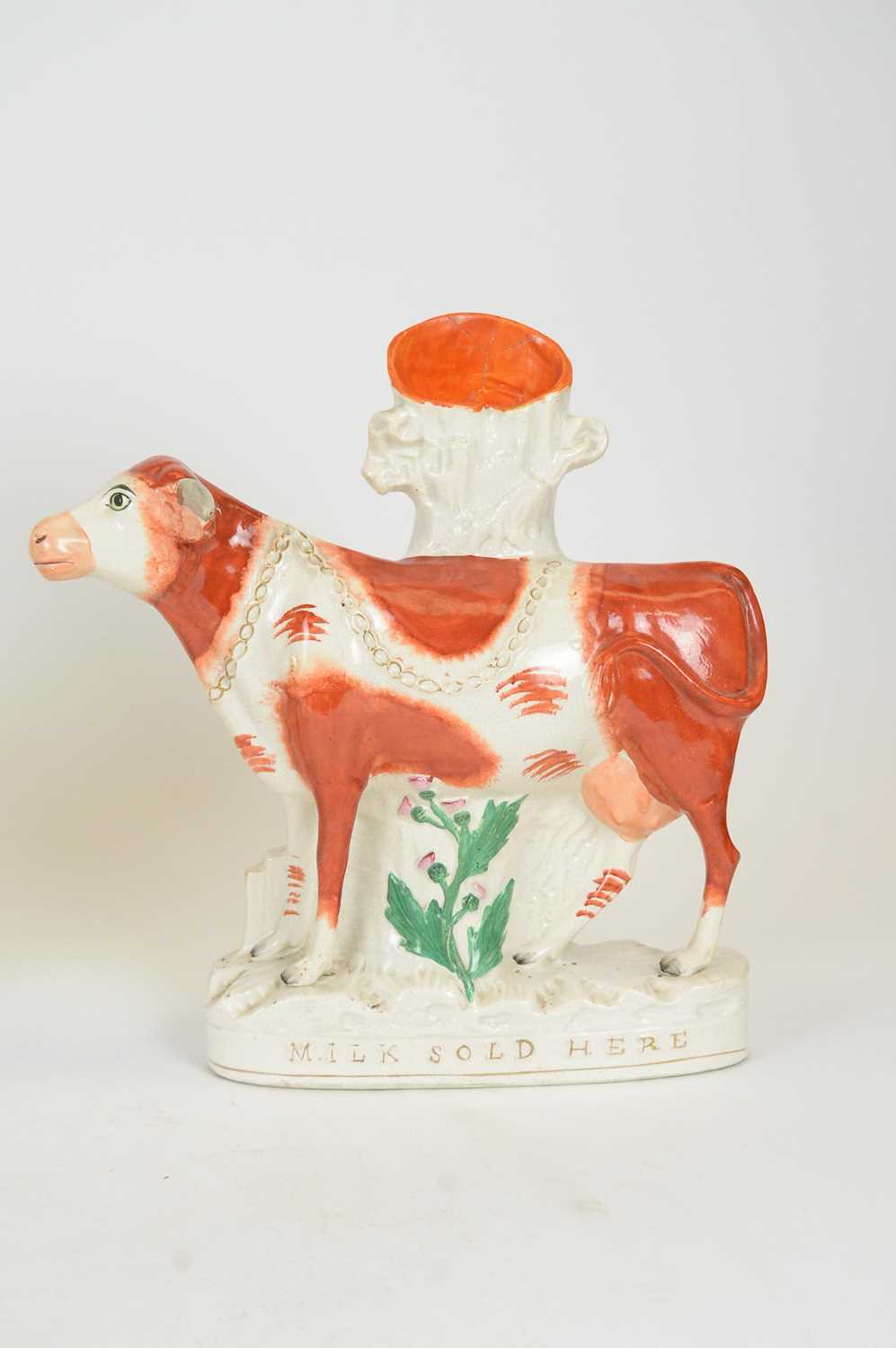 Pair of Staffordshire 'MILK SOLD HERE' cows - Image 6 of 7