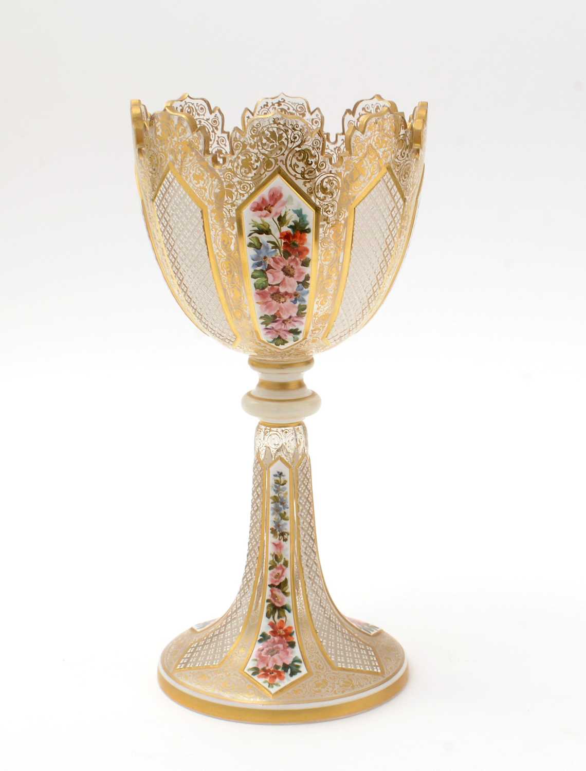 Bohemian overlay glass goblet - Image 2 of 16