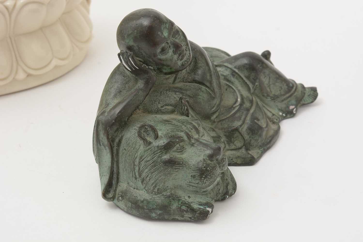 Large blanc de chine style figure Buddha, Bronzed figure and tiger - Image 8 of 23