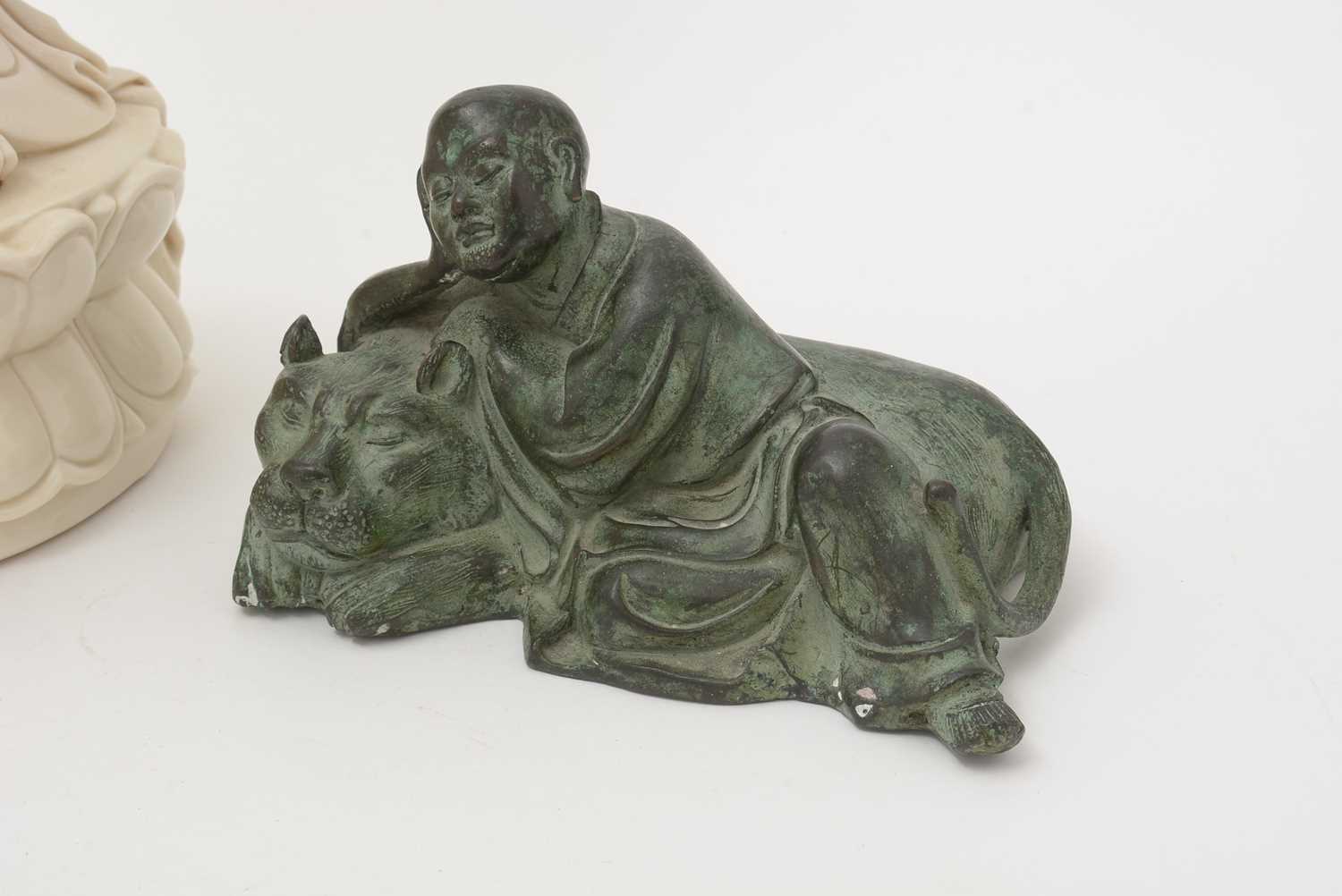 Large blanc de chine style figure Buddha, Bronzed figure and tiger - Image 4 of 23