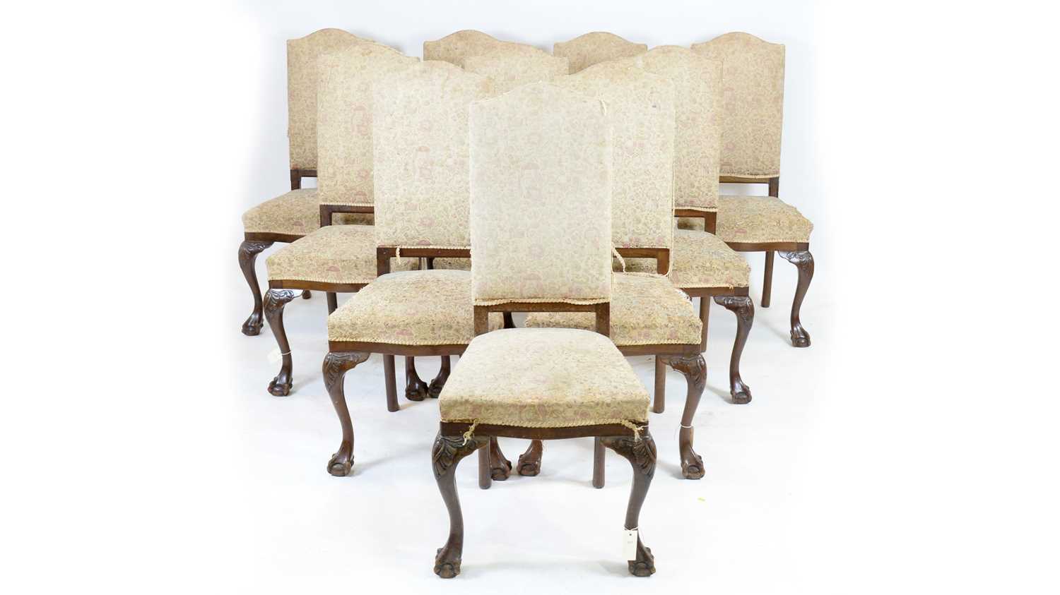 A set of ten Georgian-style mahogany high-back dining chairs.