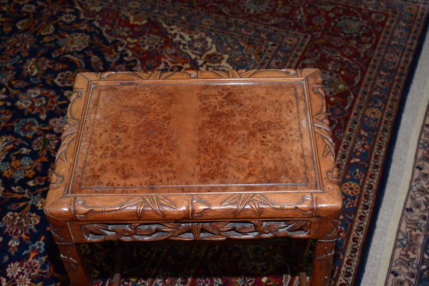 A nest of three Chinese carved huanghuali occasional tables - Image 2 of 19