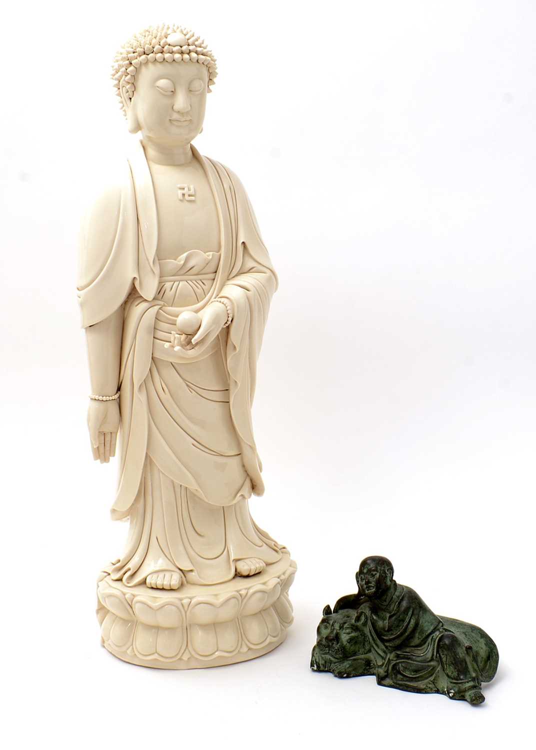 Large blanc de chine style figure Buddha, Bronzed figure and tiger - Image 23 of 23