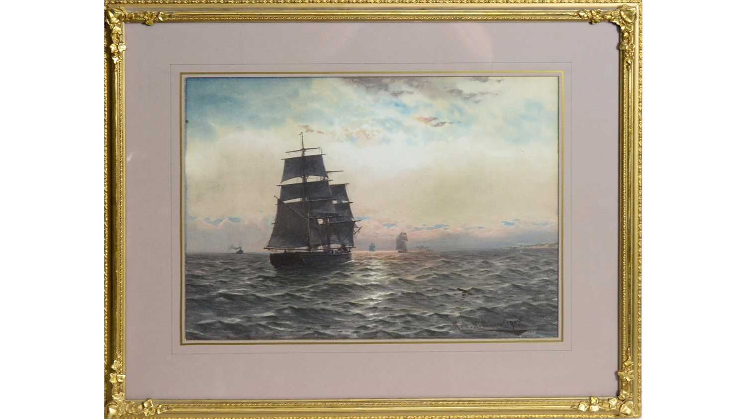 William Thomas Nichol Boyce - Sailing ships off a headland | watercolour