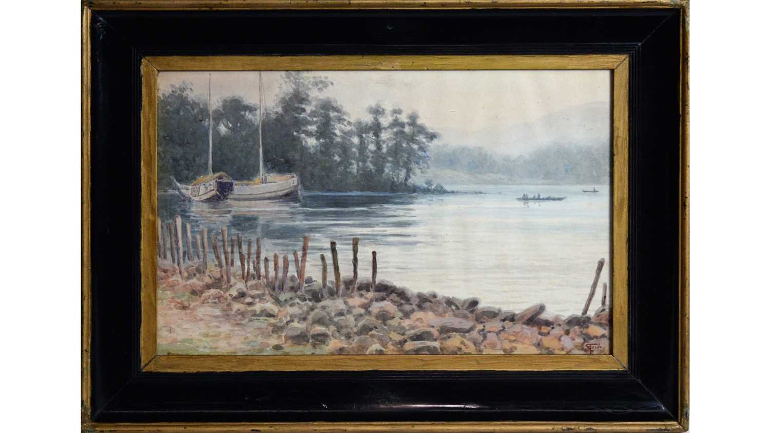 K. S. Tomi - Landscape with Fishing Boats | watercolour