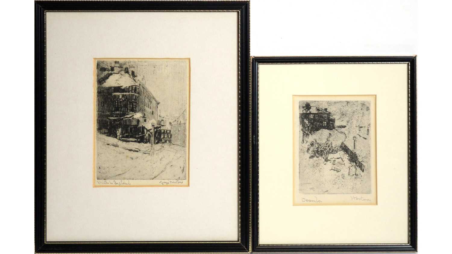 George Edward Horton - Two snow scenes; December, and Winter in England | etchings