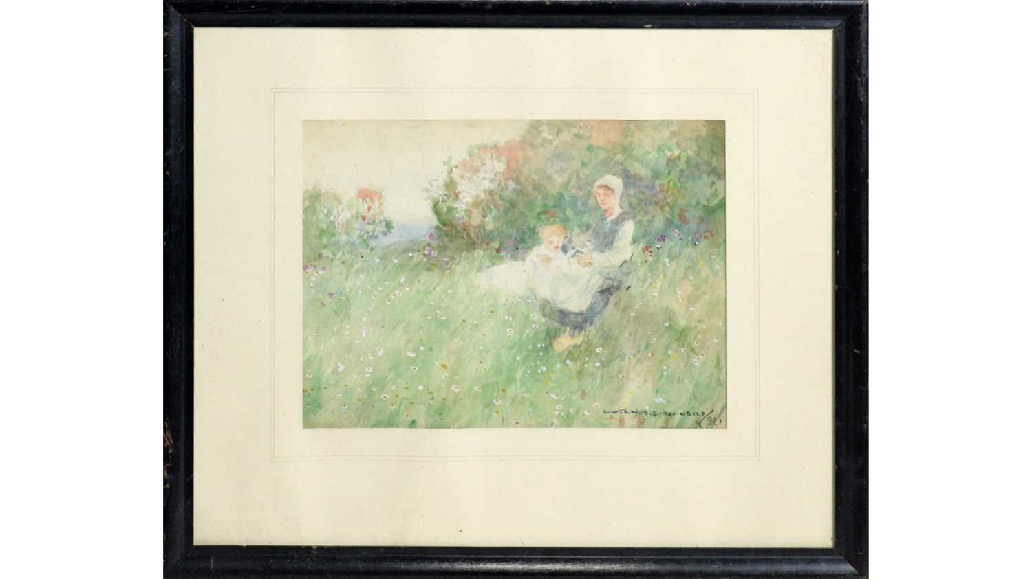 Victor Noble Rainbird - Reading in a Wildflower Meadow | watercolour