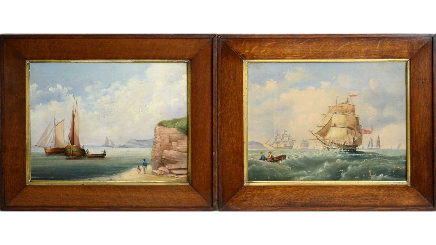 19th Century British School - A pair of Naive Marine Views | oil