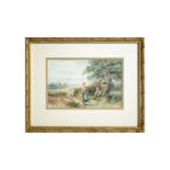 In the manner of Myles Birket Foster - Scrumping Apples | watercolour