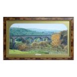 * Long - Nine Arches Railway Viaduct with the Column of Liberty and Gibside Estate | watercolour
