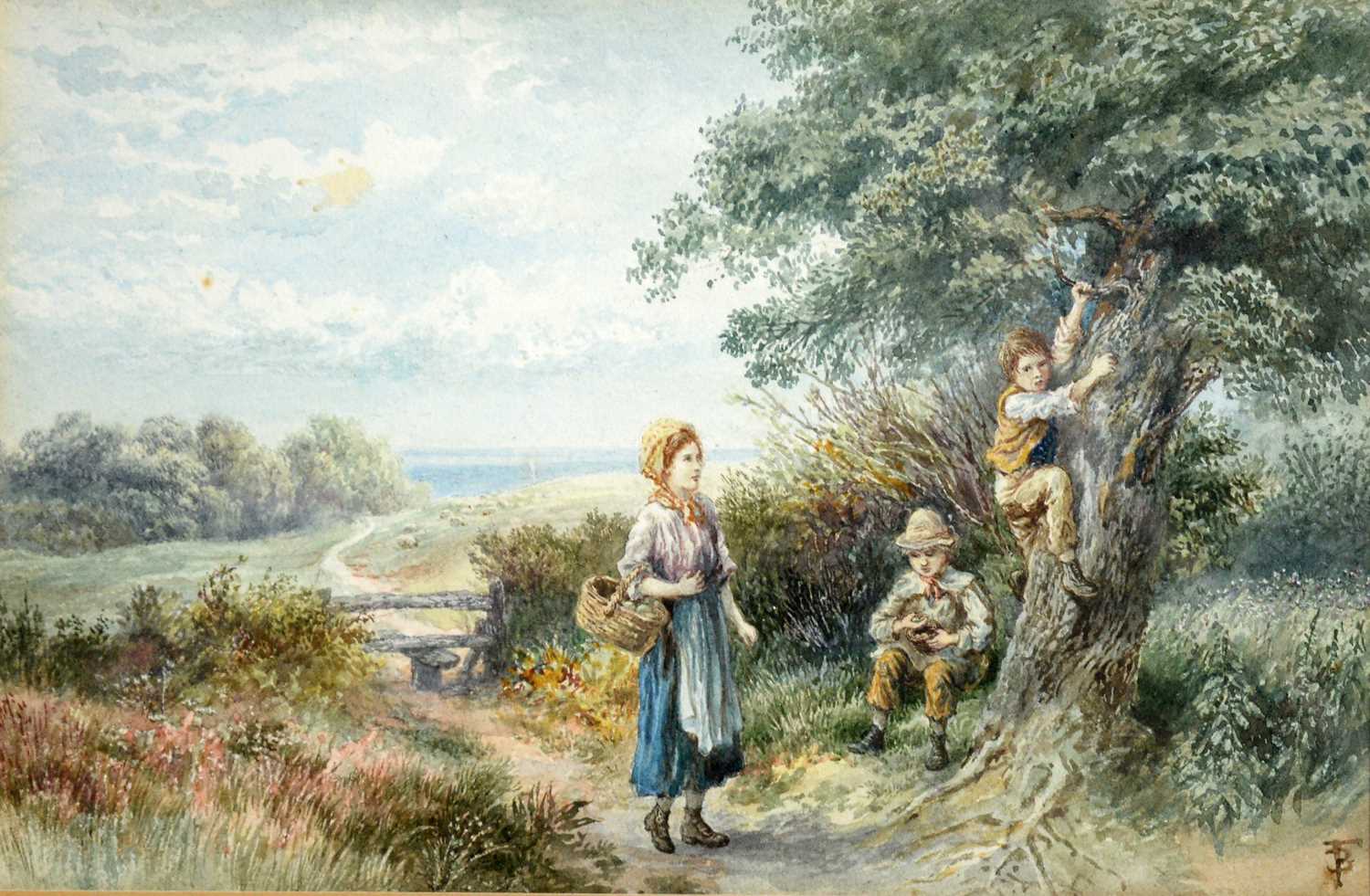 In the manner of Myles Birket Foster - Scrumping Apples | watercolour - Image 5 of 5