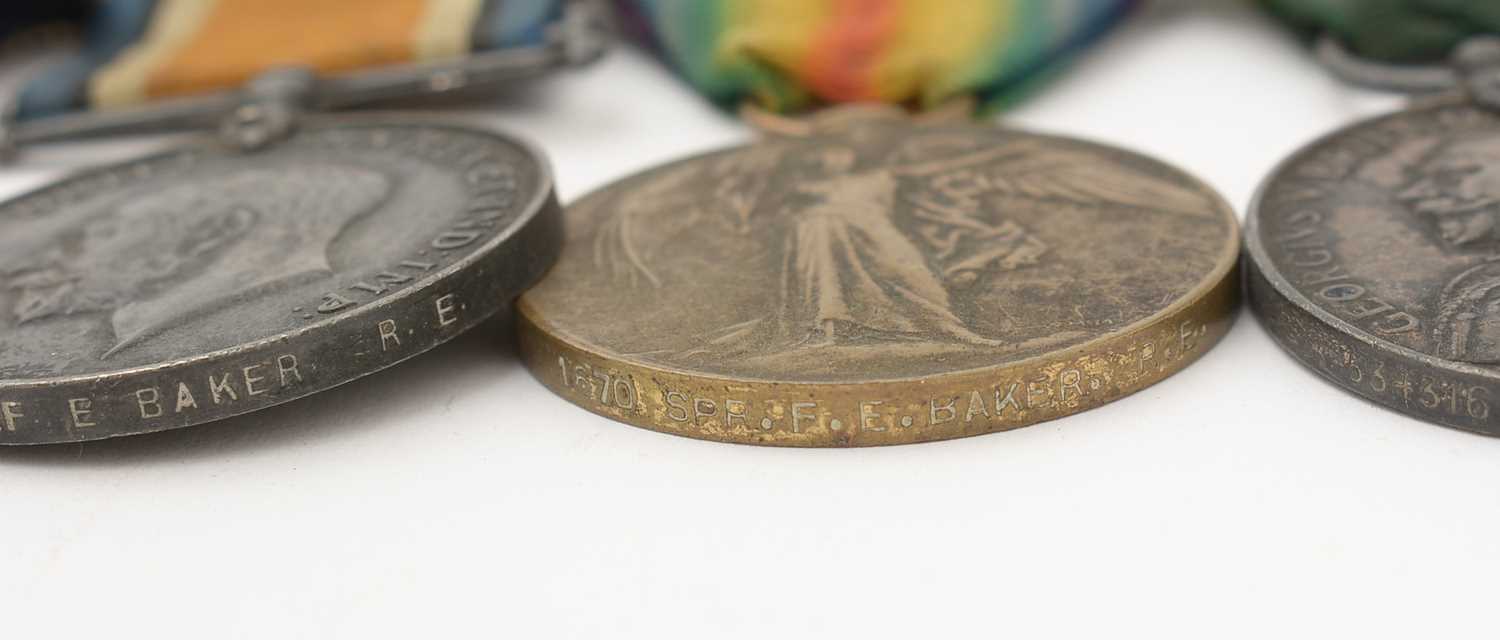 A First World War and later group of medals, awarded to 1670 Sapper F.E. Baker, Royal Engineers, - Image 5 of 6