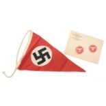 A Second World War German pennant and other items