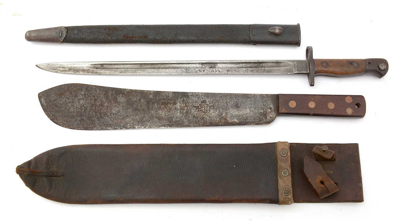 A WWI British bayonet, and a WWII machete - Image 2 of 32