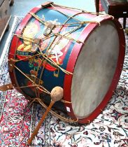 A vintage military bass-drum, painted with King's Regiment badge