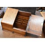 A Victorian oak sloping-front stationery box, 39 cm wide