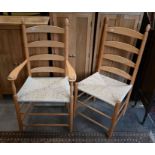 A set of six modern light ash ladderback dining chairs