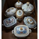 Six various Georgian china sugar basins and covers to/w a sauce tureen